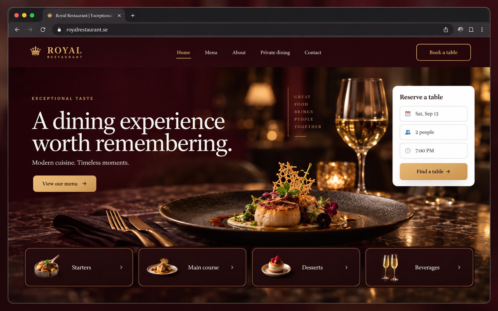 Royal Restaurant storefront theme preview