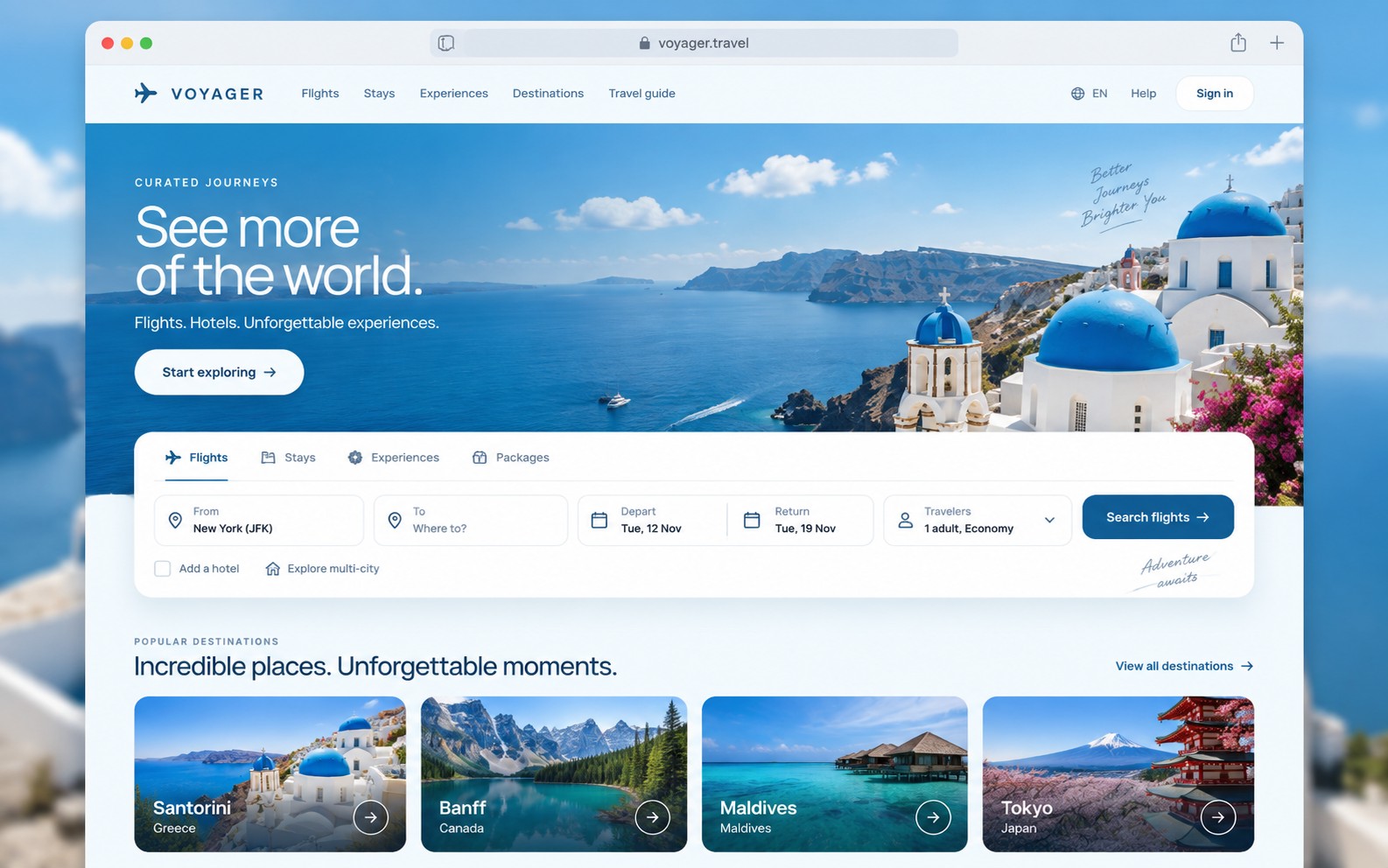 Voyager travel storefront theme preview